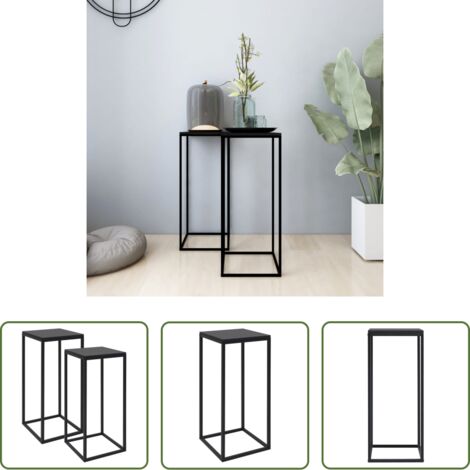 vidaXL Mesa de acero -  Mesitas auxiliares de acero negro 2 unidades