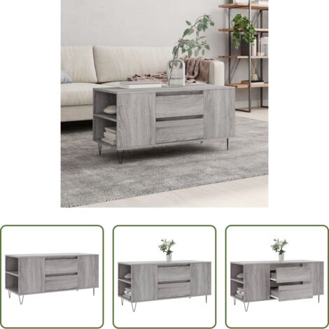 vidaXL Mesa de almacenamiento -  Mesa de centro madera de ingeniería gris Sonoma 102x44,5x50 cm