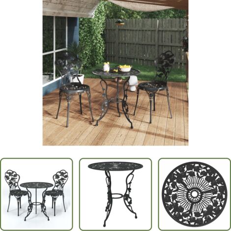 vidaXL Mesa de aluminio -  Mesa y sillas de bistró 3 piezas aluminio fundido negro
