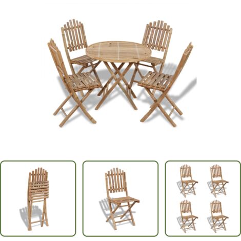 vidaXL Mesa de bambú -  Juego de comedor de jardín plegable 5 piezas de bambú