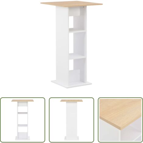 vidaXL Mesa de bar blanca -  Mesa alta de bar blanco y roble Sonoma 60x60x110 cm