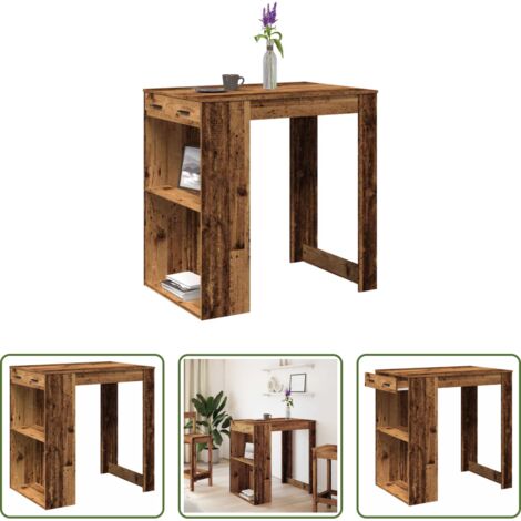 vidaXL Mesa de bar de madera -  Mesa alta de bar madera ingeniería envejecida 102x70x103,5 cm