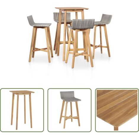 vidaXL Mesa de bar -  Set de comedor de jardín 5 piezas madera maciza de acacia