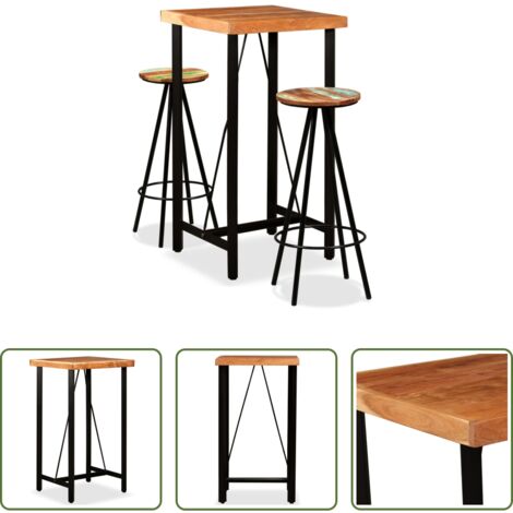 vidaXL Mesa de bar -  Set de muebles de bar 3 piezas acacia y madera reciclada