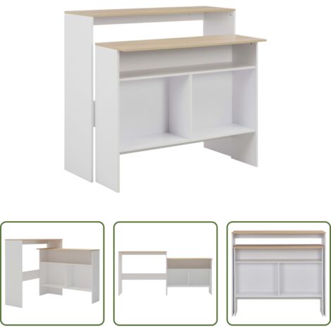 vidaXL Mesa de barra -  Mesa alta de bar con 2 tableros blanco y roble 130x40x120 cm