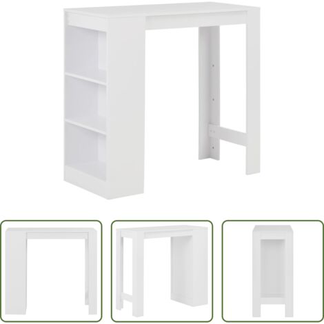 vidaXL Mesa de barra -  Mesa alta de cocina con estantería blanco 110x50x103 cm