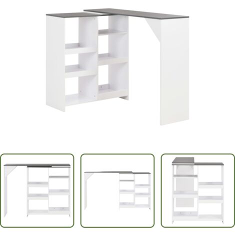 vidaXL Mesa de barra -  Mesa de bar con estantería móvil blanca 138x39x110 cm