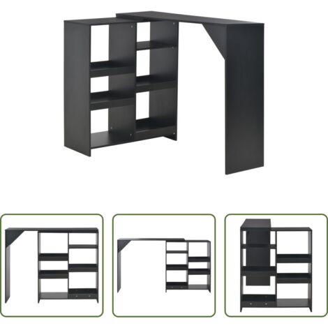 vidaXL Mesa de barra -  Mesa de bar con estantería móvil negro 138x39x110 cm