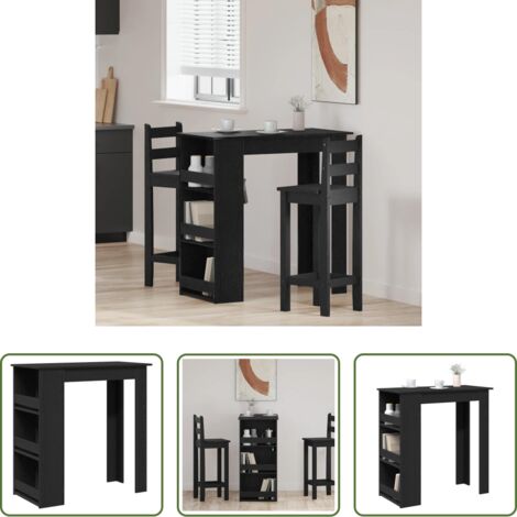 vidaXL Mesa de barro -  Mesa bar con estante almacenaje roble negro 102x50x103,5 cm