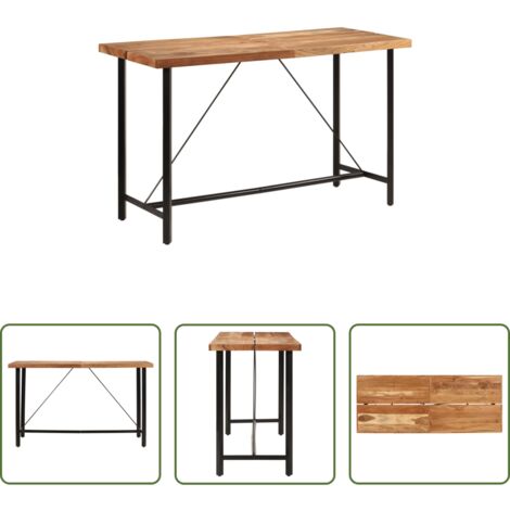vidaXL Mesa de bistró -  Mesa alta de hierro y madera maciza de acacia 180x70x107 cm