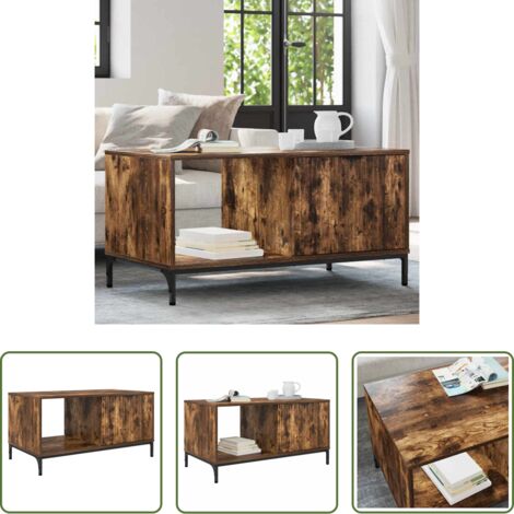 vidaXL Mesa de café con cajón -  Mesa de Café Roble ahumado 90 x 49 x 46 cm Madera de ingeniería