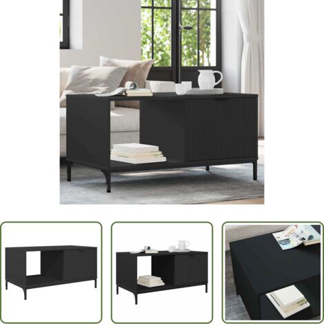 vidaXL Mesa de café con cajón -  Mesa de Café Roble Negro 90 x 49 x 46 cm Madera de ingeniería