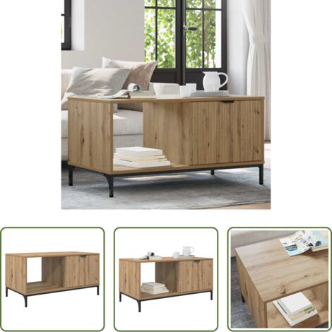 vidaXL Mesa de café de madera -  Mesa de Café con cajón Roble artesanal 90 x 49 x 46 cm