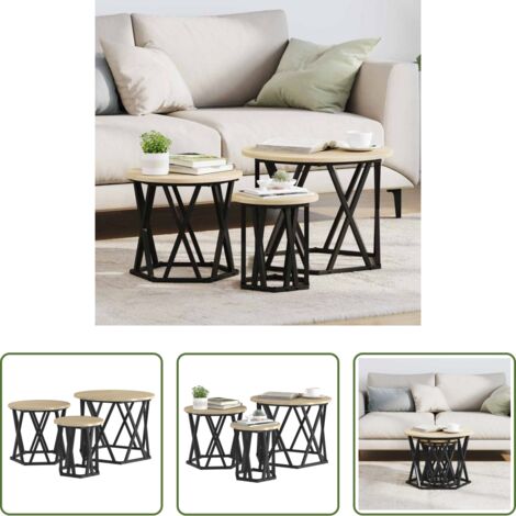 vidaXL Mesa de café -  Mesa Lateral Nido 3 pcs Roble Sonoma