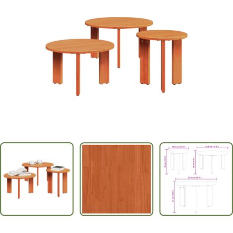 vidaXL Mesa de café rústica -  Mesa de Café 3 pcs Marrón cera Madera maciza de pino