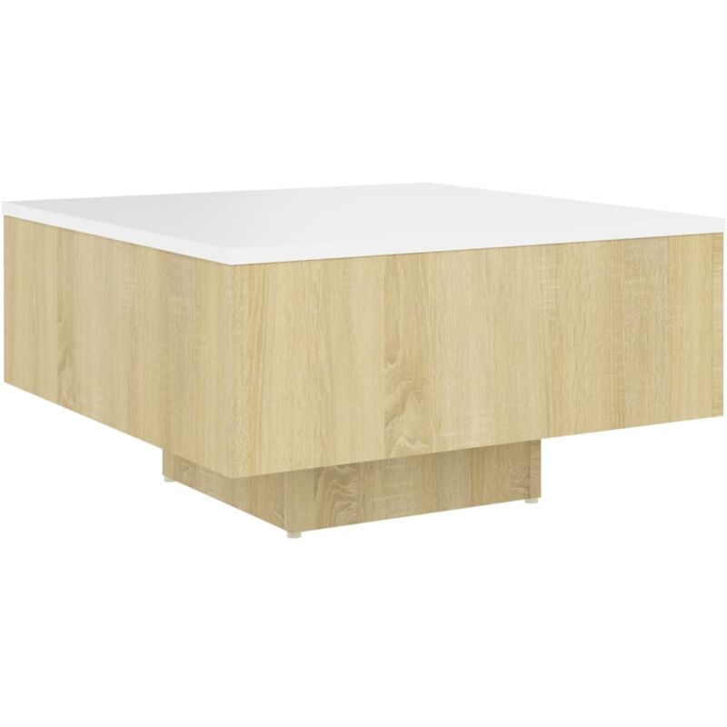 

vidaXL Mesa de centro de aglomerado 60x60x31,5 cm blanco y roble Sonoma - Blanco