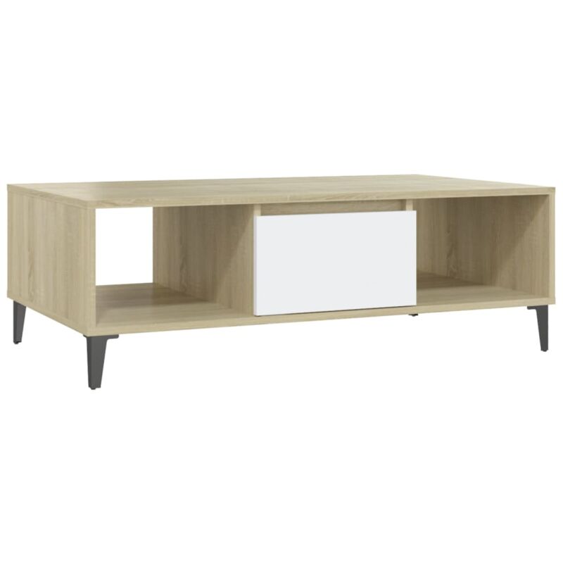 

vidaXL Mesa de centro de aglomerado 103,5x60x35 cm blanco y roble Sonoma - Blanco