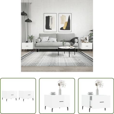 vidaXL Mesa de centro blanca -  Mesa de centro 2 uds madera ingeniería blanco brillo 50x50x40cm