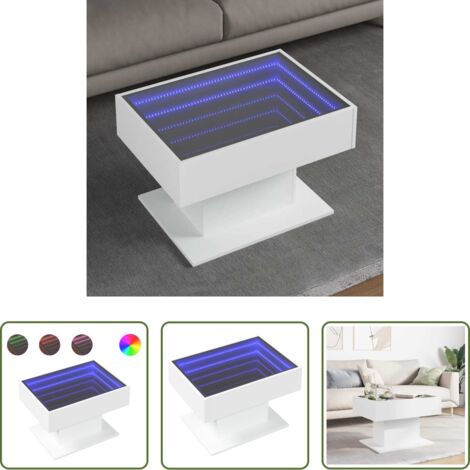 vidaXL Mesa de centro blanca -  Mesa de centro con luz LED madera ingeniería blanca 70x50x45 cm