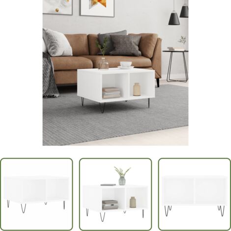vidaXL Mesa de centro blanca -  Mesa de centro madera contrachapada blanco 60x50x36,5 cm
