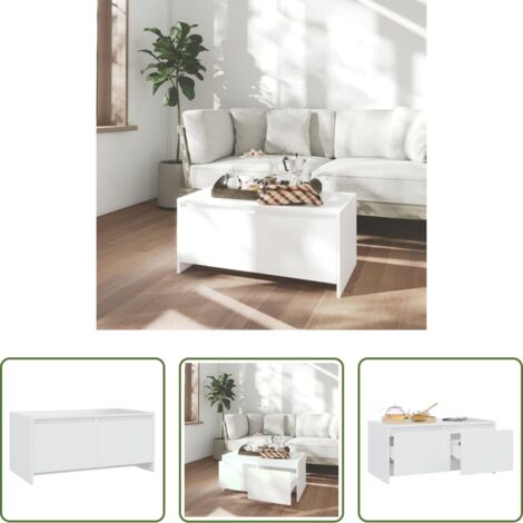 vidaXL Mesa de centro blanca -  Mesa de centro madera contrachapada blanco 90x50x41,5 cm