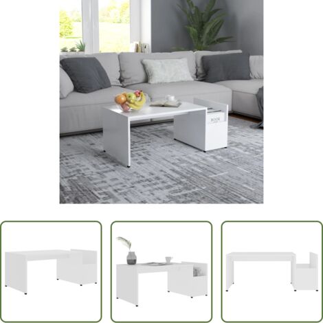 vidaXL Mesa de centro blanco -  Mesa de centro madera contrachapada blanco 90x45x35 cm