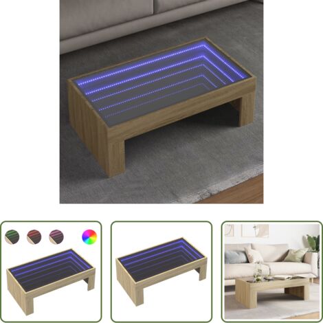 vidaXL Mesa de centro con espejo infinity -  Mesa de centro con Infinity LED roble Sonoma 90x50x30 cm