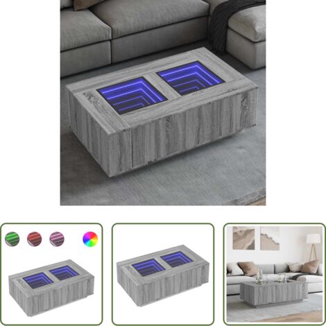 vidaXL Mesa de centro con espejo LED -  Mesa de centro con Infinity LED gris Sonoma 116x69x40 cm