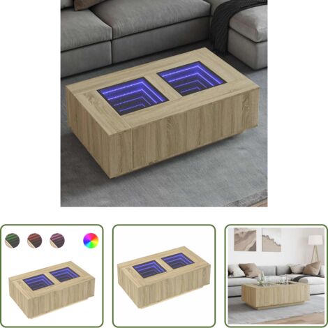 vidaXL Mesa de centro con espejo LED -  Mesa de centro con Infinity LED roble Sonoma 116x69x40 cm