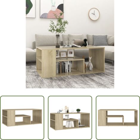 vidaXL Mesa de centro con estantes -  Mesa de centro madera contrachapada roble Sonoma 100x50x40 cm