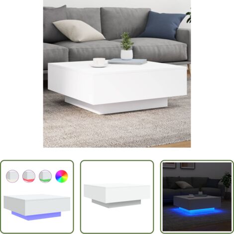 vidaXL Mesa de centro con luces RGB -  Mesa de centro con luces LED blanco 80x80x31 cm