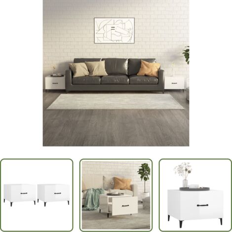 vidaXL Mesa de centro con patas metálicas -  Mesa de centro patas de metal 2 uds blanco brillo 50x50x40 cm