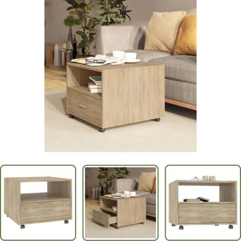 vidaXL Mesa de centro con ruedas -  Mesa de centro madera de ingeniería roble Sonoma 55x55x40 cm