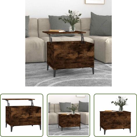 vidaXL Mesa de centro con superficie elevable -  Mesa de centro madera contrachapada roble ahumado 60x44,5x45 cm