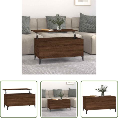 vidaXL Mesa de centro con superficie elevable -  Mesa de centro madera contrachapada roble marrón 90x44,5x45 cm