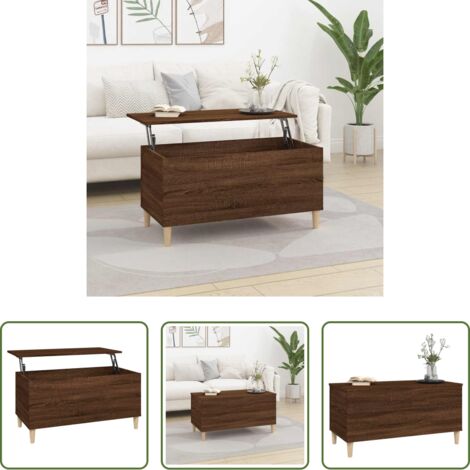 vidaXL Mesa de centro con superficie elevable -  Mesa de centro madera contrachapada roble marrón 90x44,5x45 cm