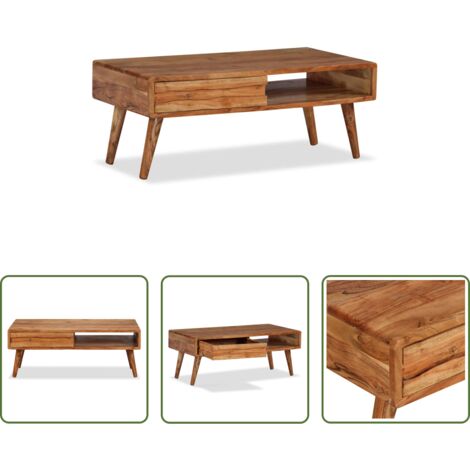 vidaXL Mesa de centro de acacia -  Mesa de centro con cajón tallado madera maciza 100x50x40 cm