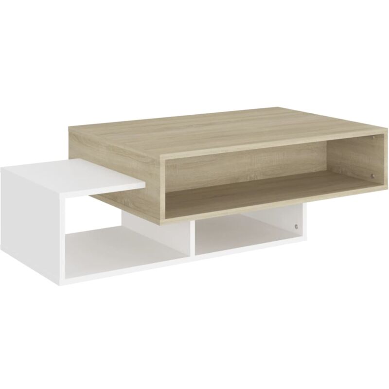 

vidaXL Mesa de centro de aglomerado 105x55x32 cm blanco y roble Sonoma - Blanco