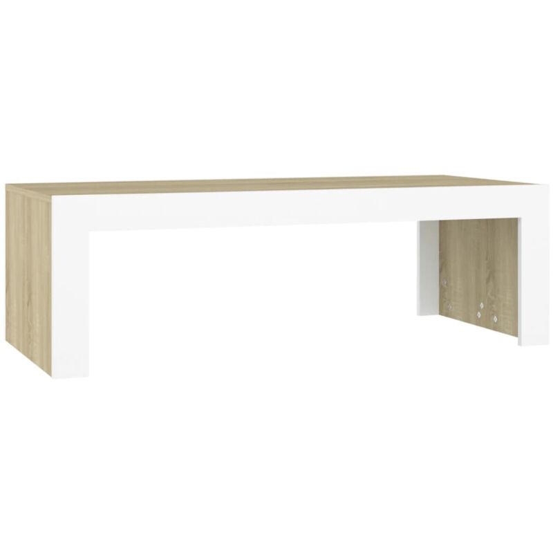 

vidaXL Mesa de centro de aglomerado 110x50x35 cm blanco y roble Sonoma - Blanco