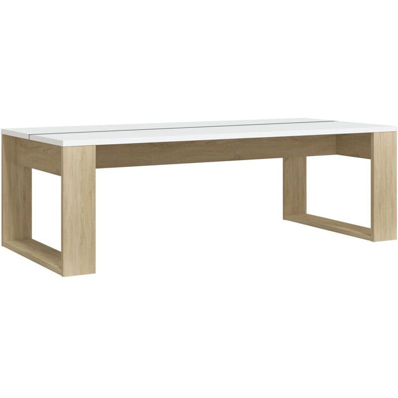 

vidaXL Mesa de centro de aglomerado 110x50x35 cm roble Sonoma y blanco - Blanco