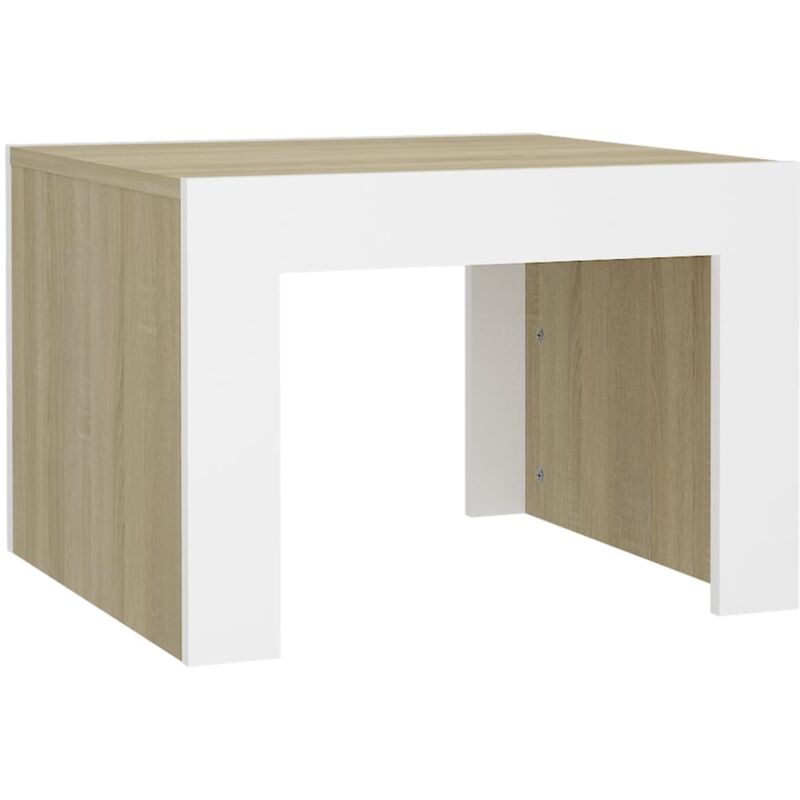 

vidaXL Mesa de centro de aglomerado 50x50x35 cm blanco y roble Sonoma - Blanco