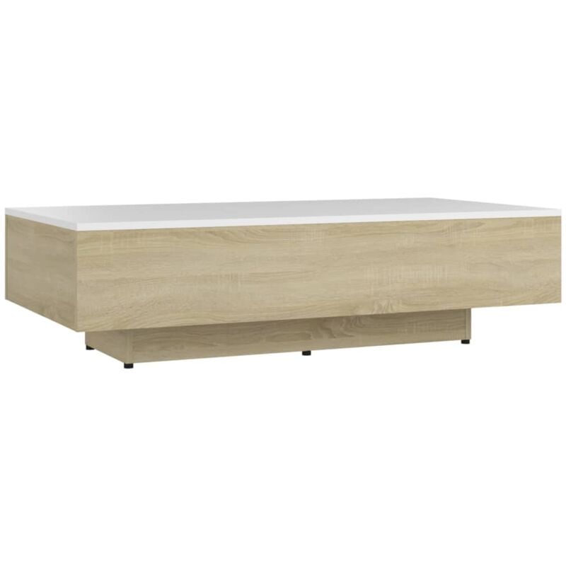 

vidaXL Mesa de centro de aglomerado blanco y roble Sonoma 115x60x31 cm - Blanco