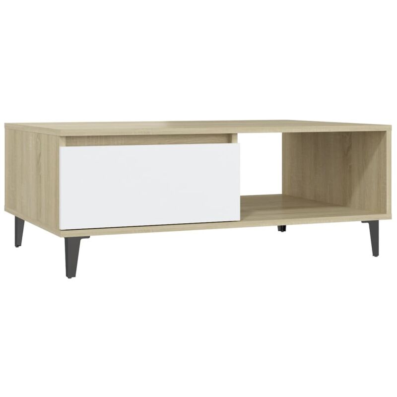 

vidaXL Mesa de centro de aglomerado 90x60x35 cm blanco y roble Sonoma - Blanco