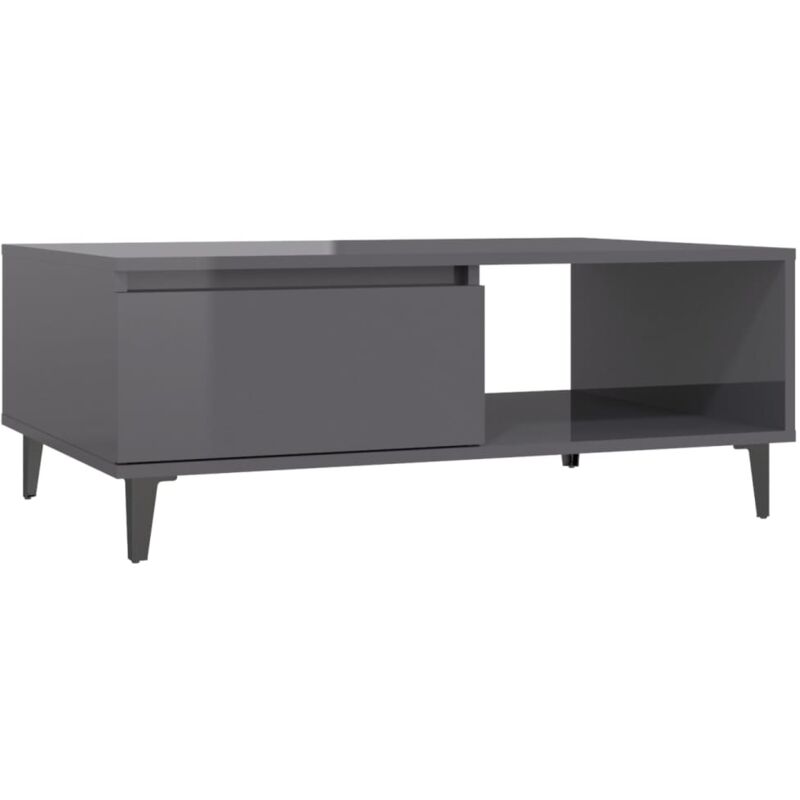 

vidaXL Mesa de centro de aglomerado 90x60x35 cm gris brillante - Gris