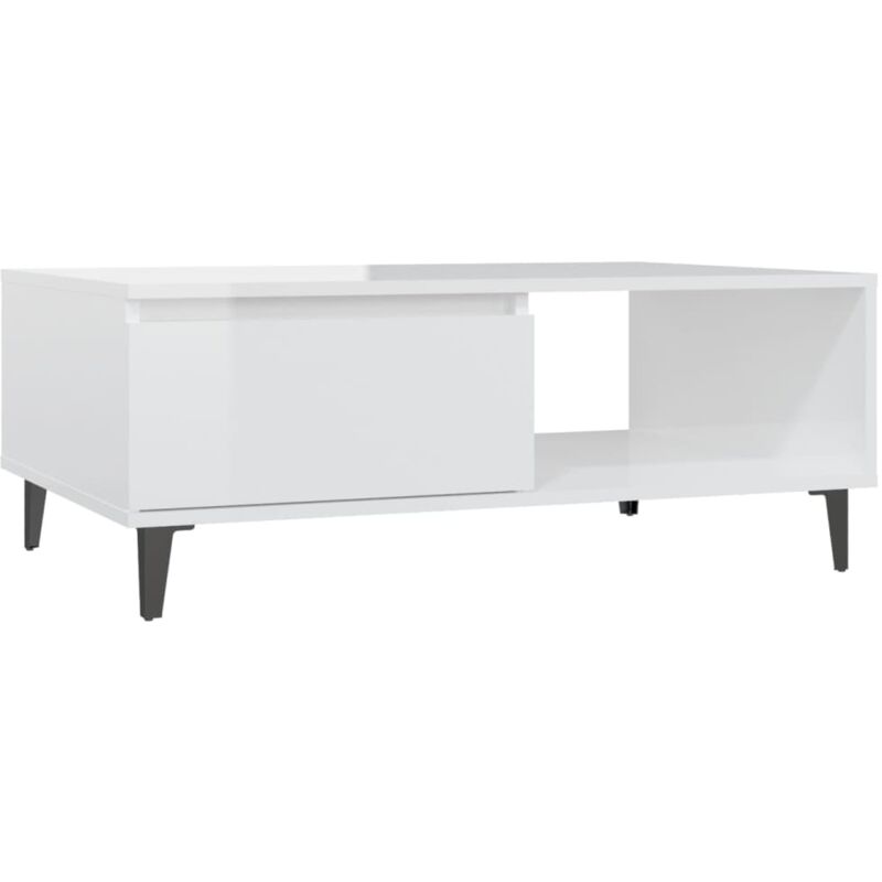 

vidaXL Mesa de centro de aglomerado 90x60x35 cm blanco brillante - Blanco