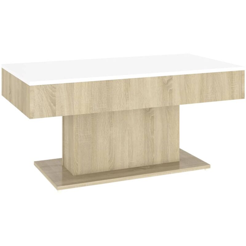 

vidaXL Mesa de centro de aglomerado 96x50x45 cm blanco y roble Sonoma - Blanco