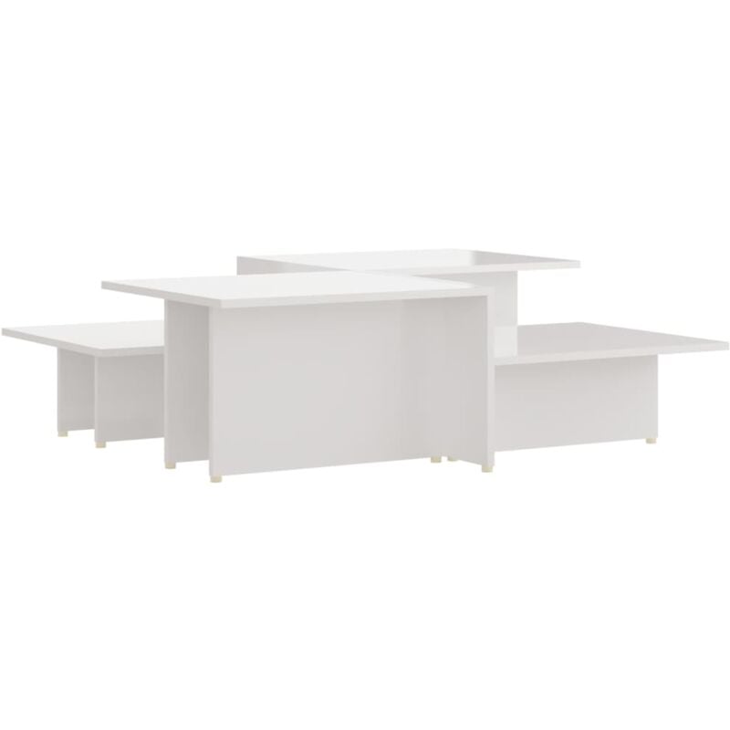 

vidaXL Mesa de centro de aglomerado 111,5x50x33cm 2 pzas blanco brillante - Blanco