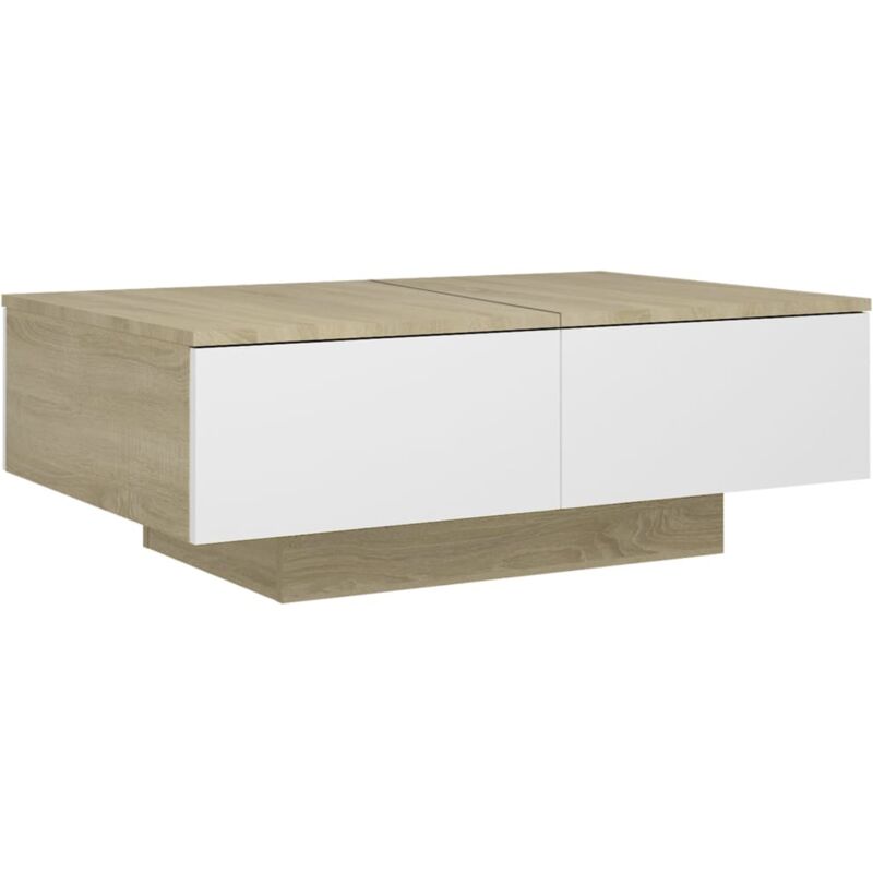 

vidaXL Mesa de centro de aglomerado 90x60x31 cm blanco y roble Sonoma - Blanco
