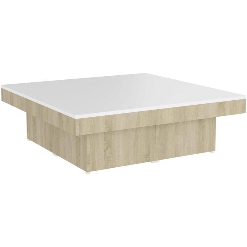 

vidaXL Mesa de centro de aglomerado 90x90x28 cm blanco y roble Sonoma - Blanco