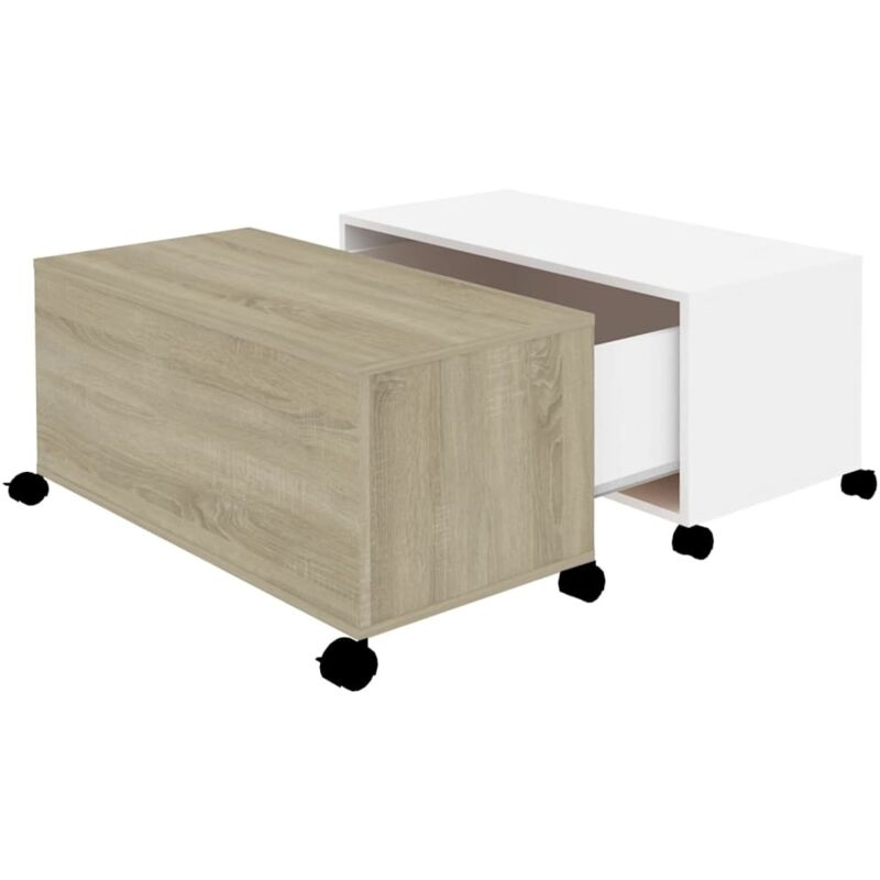 

vidaXL Mesa de centro de aglomerado 75x75x38 cm blanco y roble Sonoma - Blanco